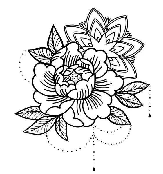 Rose Tattoo, símbolo místico. Flor com fio de contas. —  Vetores de Stock