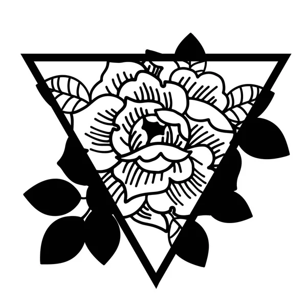Gül çiçek kutsal geometri çerçeve ile. Dövme, mistik sembol. — Stok Vektör
