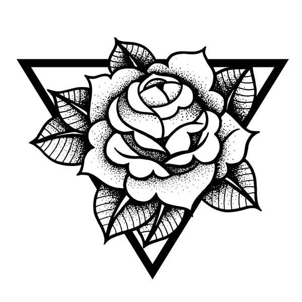 Rosa flor con marco de geometría sagrada.Tatuaje, símbolo místico . — Vector de stock