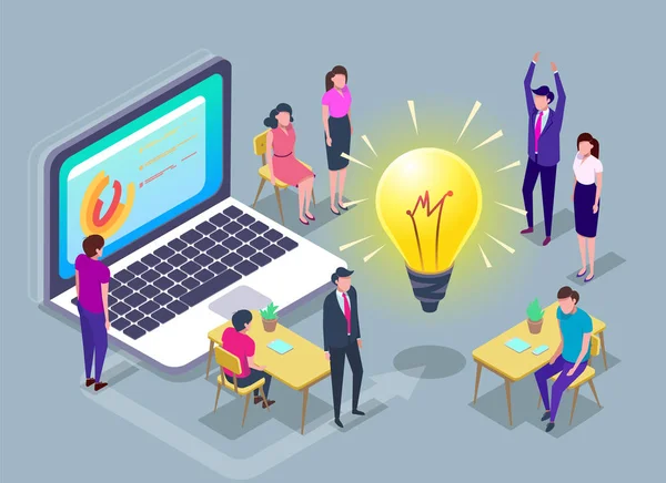 İş bir takım insanlar ve hedefe ulaşmak. İzometrik vektör çizim.