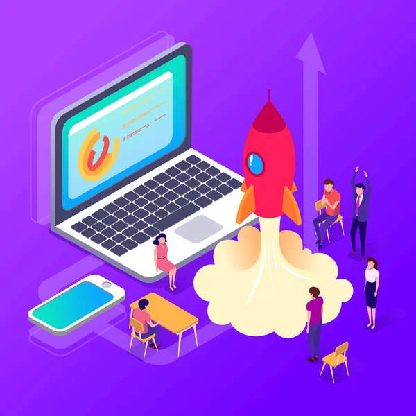 İzometrik insanlar. Officepresent yeni bir başlangıç proje iş planı