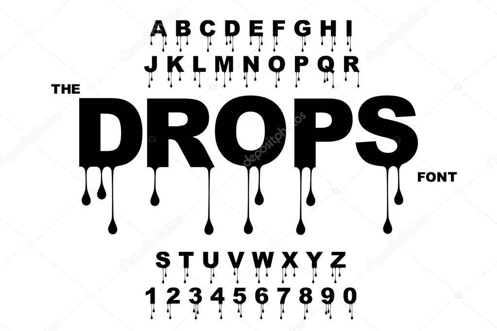 Drops art. Water drop.Vector of modern bold font and alphabet.