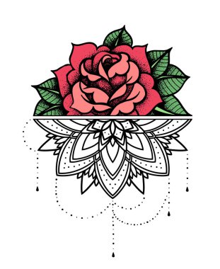 Gül Dövmesi, mistik sembol. Boncuk ipi ile çiçek. Çiçek Mandala.