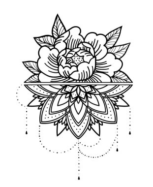 Gül Dövmesi, mistik sembol. Boncuk ipi ile çiçek. Çiçek Mandala.