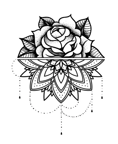 Gül Dövmesi, mistik sembol. Boncuk ipi ile çiçek. Çiçek Mandala.