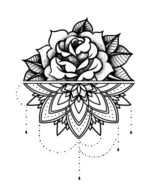 Gül Dövmesi, mistik sembol. Boncuk ipi ile çiçek. Çiçek Mandala.