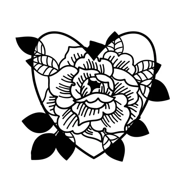 Tatuaje de rosa vieja escuela. Tinta tradicional estilo punto negro . — Vector de stock