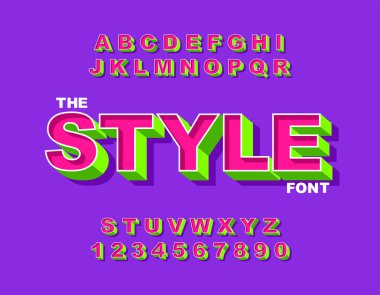 3D kalın retro yazı tipi. Vintage alfabe vektör 80 s, 90 s eski stil grafik poster