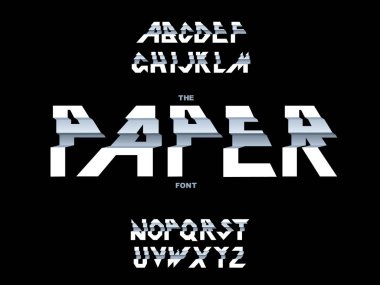 Kağıt katlama Alfabe Vektörü. Şerit komut dosyası yazı tipi. Modern stilize kağıt yazı tipi vektörü.