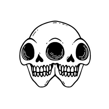 Siyam ikizleri. Kafatası dövmeli, iki başlı..