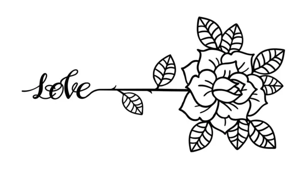 Tatuaż Rose flower.Tatuaż, mistyczny symbol ze słowem Miłość — Wektor stockowy
