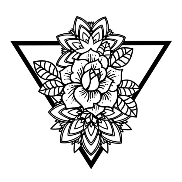 Rose Tattoo con cadena de cuentas con marco de geometría sagrada. — Vector de stock