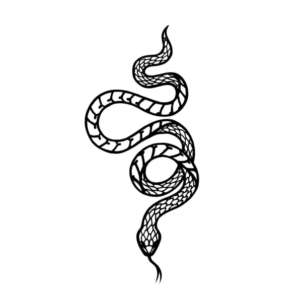 Uma cobra de tatuagem. Tinta tradicional estilo ponto preto. — Vetor de Stock