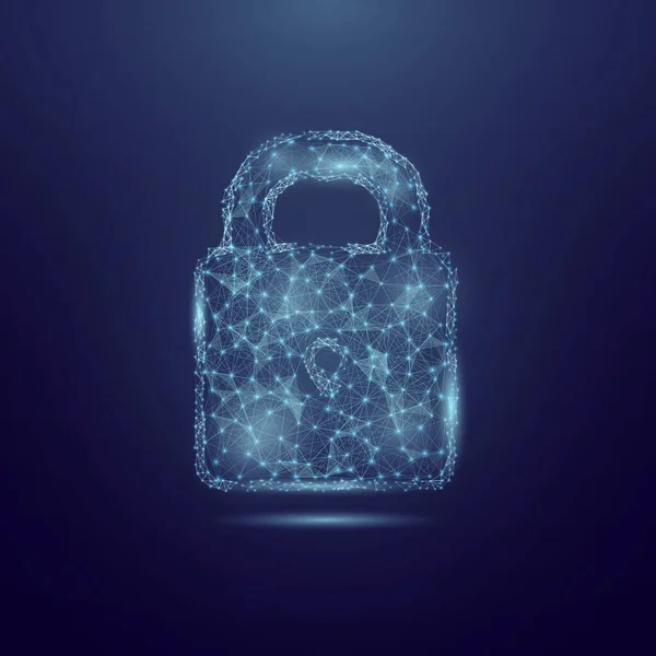 Concept cyber security illustration. Lock made of triangle particles and dots — Stock Vector