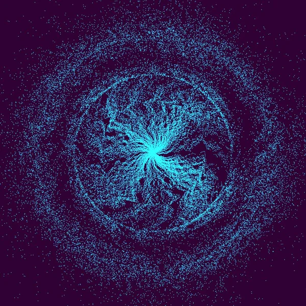 Glühende Teilchen strömen aus dem Zentrum heraus. Trendiges Design für Partikelhüllen. — Stockvektor