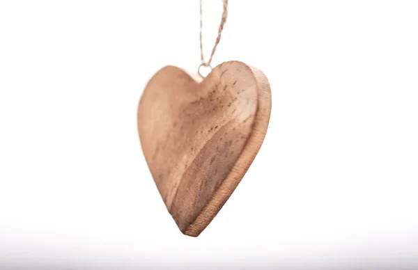 Closeup View Simple Wooden Heart Chain — Stock Photo, Image