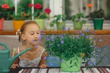 açık çiçekler hakkında taşıyan sevimli kız 