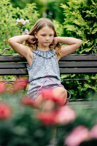 Beautiful Little Girl Flowers Garden — Stock Photo, Image