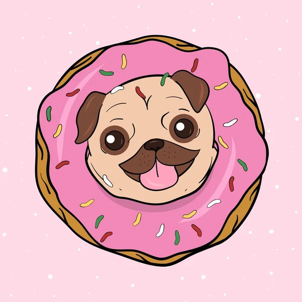 Creative conceptual still life illustration. Pug dog with donut.