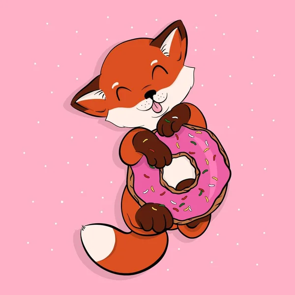 Creative conceptual still life illustration. Cute fox with donut.