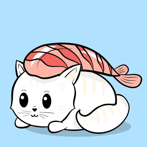 Creative conceptual still life illustration. Cute cat sushi roll.