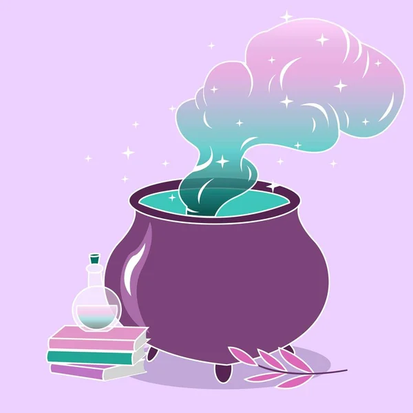 Creative holiday halloween concept vector illustration witch pot boiling crafting magic spells