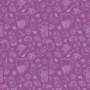 Smoothie doğal meyve sallamak. Superfood sağlık detoks diyet. Çizim stili vektör arka planı. El çizilmiş yaz meyve içeceği