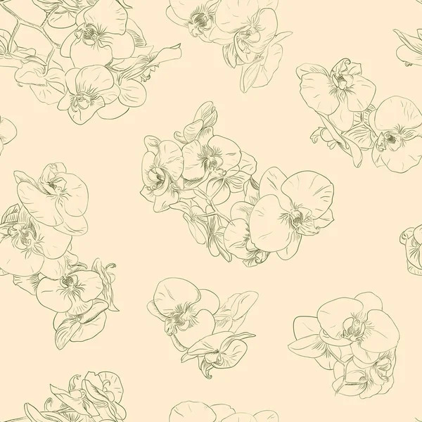 Blumen nahtlose Muster Hintergrund Linie Illustration Orchideen. Blütenelemente. — Stockvektor