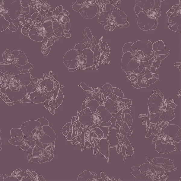 Blumen nahtlose Muster Hintergrund Linie Illustration Orchideen. Blütenelemente. — Stockvektor