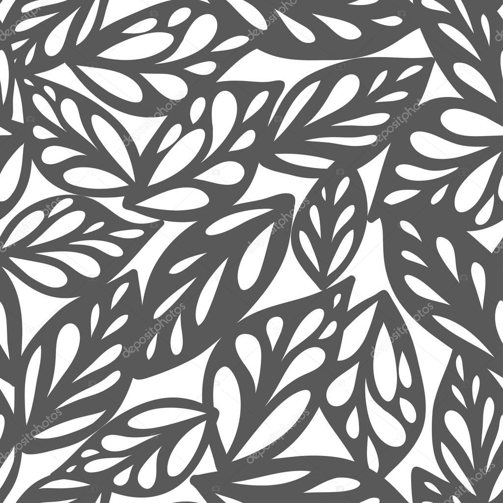 Seamless leaves pattern. Hand drawn illustration for fabric, wrapping, prints, cards, gray monstera leave