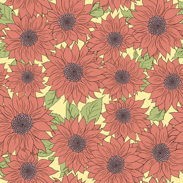 Hand drawn pattern sunflowers background. Flower pink, green. Packaging products