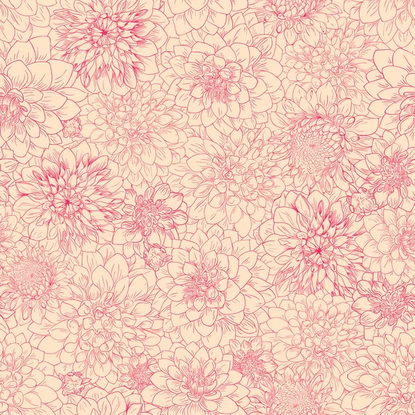 Dahlienmuster, floraler Ornament. nahtloser Hintergrund. Handgezeichnete Illustration im Vintage-Stil — Stockvektor