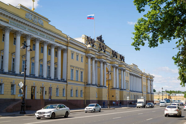 RUSSIA, SAINT-PETERSBURG, 31 MAY 2018: View on the building of the Boris Yeltsin Presidential Library on a sunny spring day