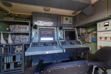 Kadamovskiy eğitim alanı, Rostov bölgesi, Rusya, 26 Ağustos 2018: Uluslararası askeri teknik forum ordu-2018. Modern Rus askeri mobil radar istasyonu 1l 119