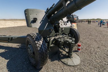 Kadamovskiy eğitim alanı, Rostov bölgesi, Rusya, 26 Ağustos 2018: Uluslararası askeri teknik forum ordu-2018. Kendinden tahrikli kıyı topçu sistemi A-222_c 1 Bereg