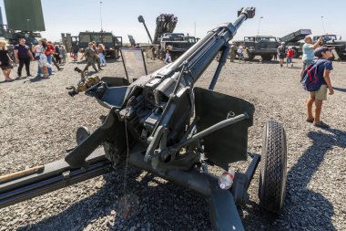 Kadamovskiy eğitim alanı, Rostov bölgesi, Rusya, 26 Ağustos 2018: Uluslararası askeri teknik forum ordu-2018. Kendinden tahrikli kıyı topçu sistemi A-222_c 1 Bereg