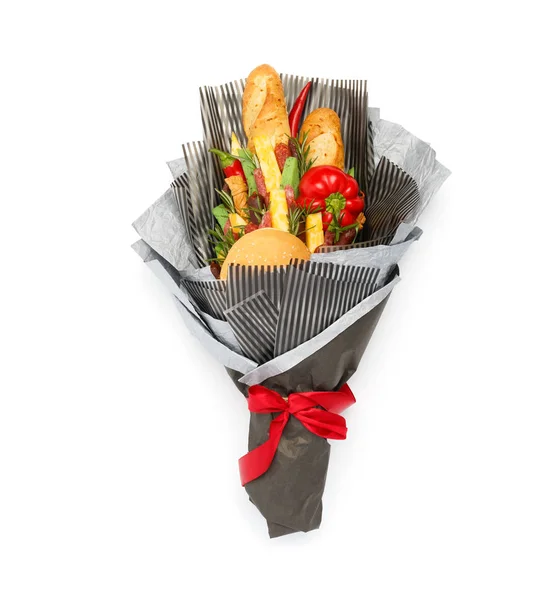 Chleb Pszenny Sezam Bułka Ser Różnych Odmian Kiełbaski Pieprz Pakowane — Zdjęcie stockowe