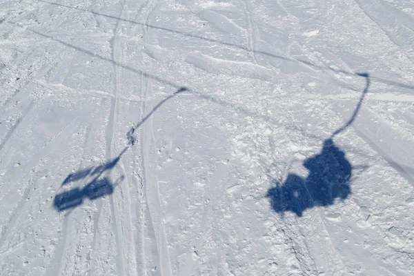 Mountainside Shadows Skiers Going Ski Lift Displayed — Stock Photo, Image