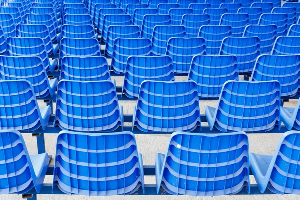 Rows Blue Plastic Chairs Metal Base Back View — Stock Photo, Image