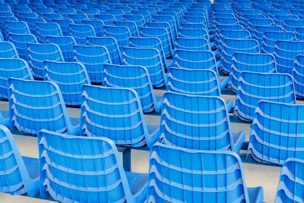 Rows Blue Plastic Chairs Metal Base Back View — Stock Photo, Image