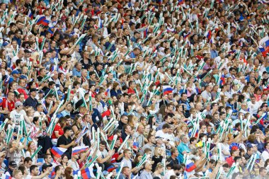 Rostov-On-Don, Rusya, 10 Eylül 2018: Stadyum, milli futbol takımının maçı sırasında tamamen taraftarlarla doluydu.