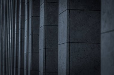 Modern bir binanın cephesinin dikey elemanları. Koyu tonlu görüntü