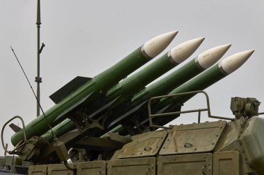 SAMBEK, ROSTOV REGION, RUSSIA, JUNE 28, 2019: International military technical forum ARMY-2019. Missiles of the Russian self-propelled medium-range surface-to-air missile system  Buk-M2
