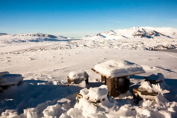Όμορφο Τοπίο Στο Χιόνι Χειμώνα Ισλανδία — Φωτογραφία Αρχείου