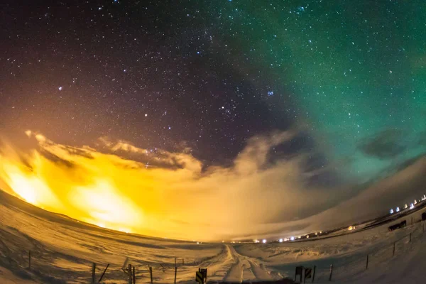 Aurora Borealis Melhor Conhecida Como Luz Norte Golden Circle Islândia — Fotografia de Stock