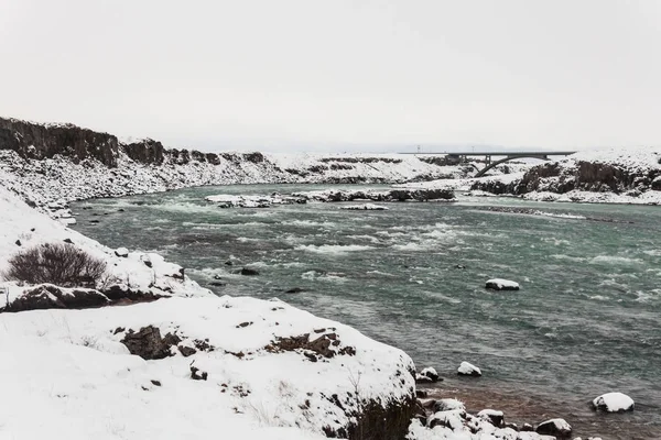 Θέα Καταρράκτη Urridafoss Κατά Διάρκεια Του Χειμώνα Που Βρίσκεται Στον — Φωτογραφία Αρχείου