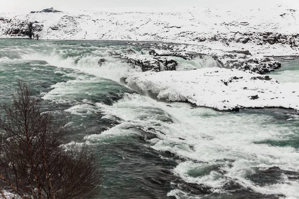 Vista Cascata Urridafoss Durante Inverno Que Localizou Rio Pjorsa Sudoeste — Fotografia de Stock