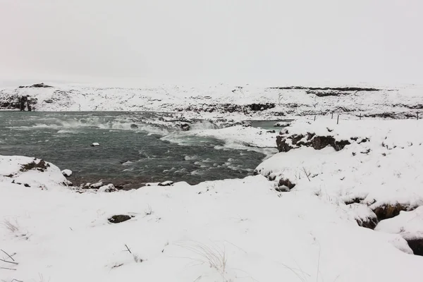 Вид Водопад Урридафосс Зимой Который Расположен Реке Пьорса Юго Западе — стоковое фото