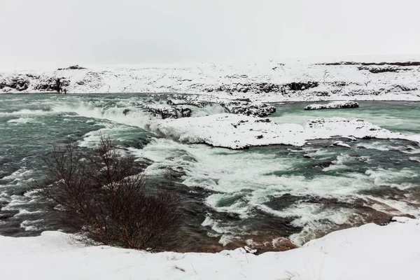 Widok Wodospadu Urridafoss Zimą Który Znajduje Się Rzece Pjorsa Południowo — Zdjęcie stockowe