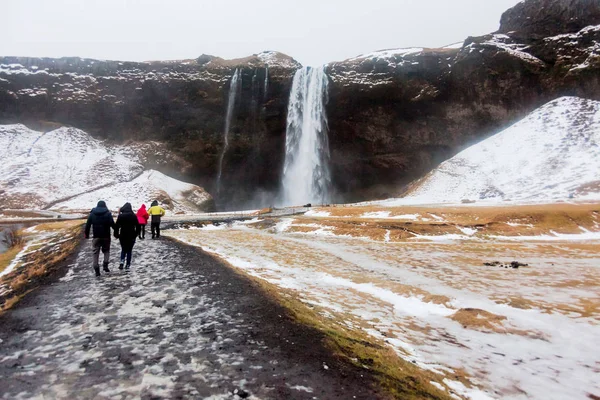 Seljalandsfoss Vue Cascade Pendant Hiver Qui Situé Dans Région Sud — Photo